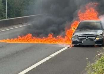 Pictures show scale of fierce car fire which shut major road